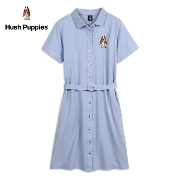 Hush Puppies 洋裝 女裝POLO領刺繡狗腰帶開襟洋裝