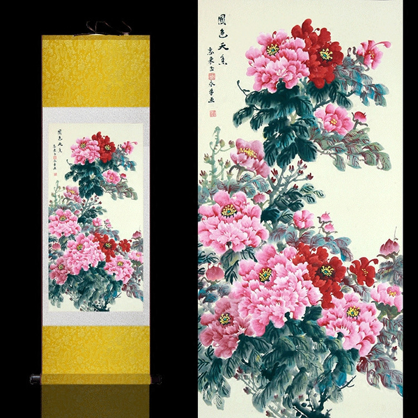 國色天香榮華牡丹風水花鳥掛畫絲綢卷軸畫國畫臥室客廳壁畫畫