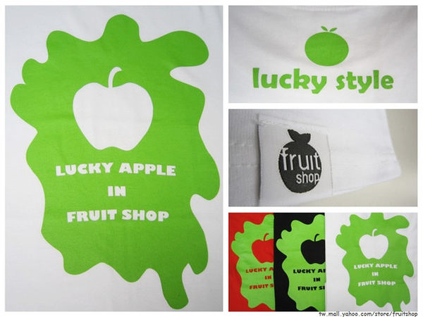 lucky style潑漆印花圓領上衣‧白色‧棉T-【Fruit Shop】