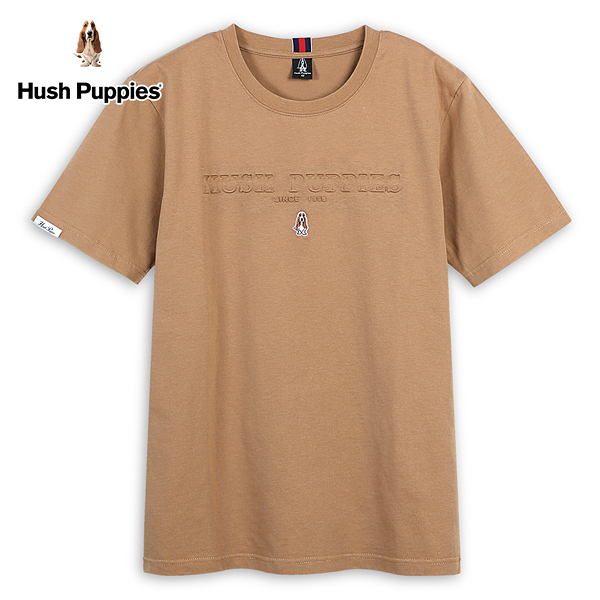 Hush Puppies T恤 男裝素色品牌英文凹凸鋼模刺繡小狗短袖T恤