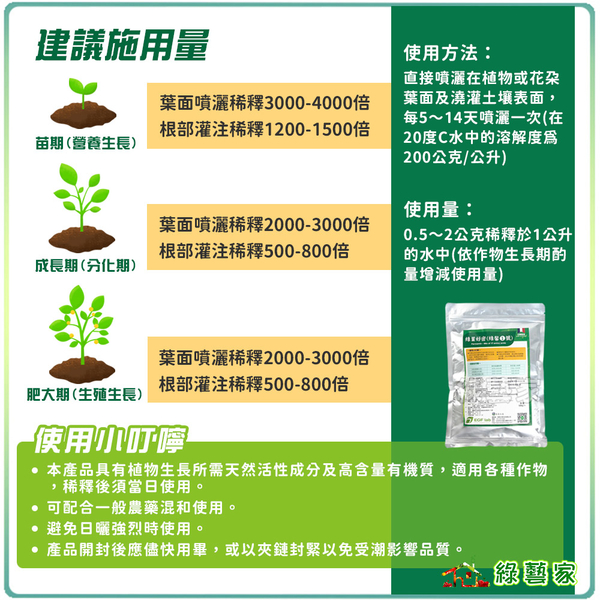 【綠藝家】綠葉好密(綠馨1號) 500克 粉劑天然L游離胺基酸肥料(有機質 90.4)天然植物營養劑 product thumbnail 3