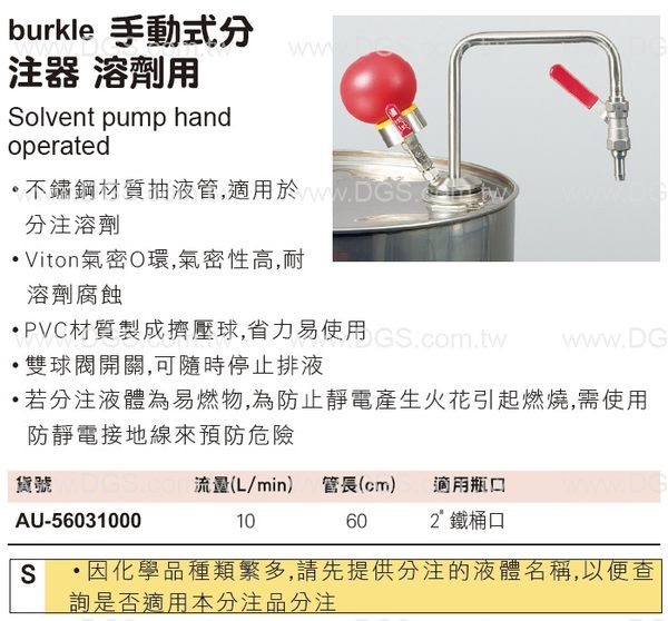 《burkle》手動式分 注器 溶劑用 Solvent pump hand operated