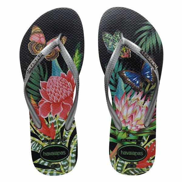 havaianas 哈瓦士 巴西人字拖 女款 slim tropical 黑蓮花金屬LOGO 拖鞋 夾腳拖【南風百貨】