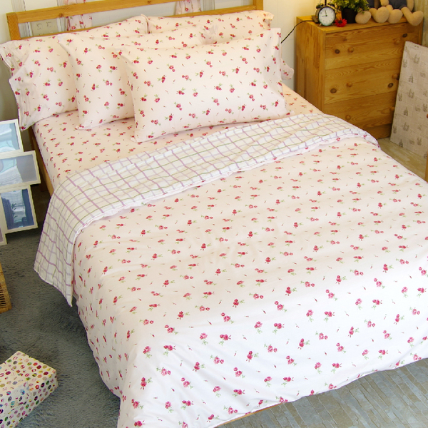 加大雙人床包涼被4件組-【粉玫瑰】精梳純棉、台灣製造 #寢居樂