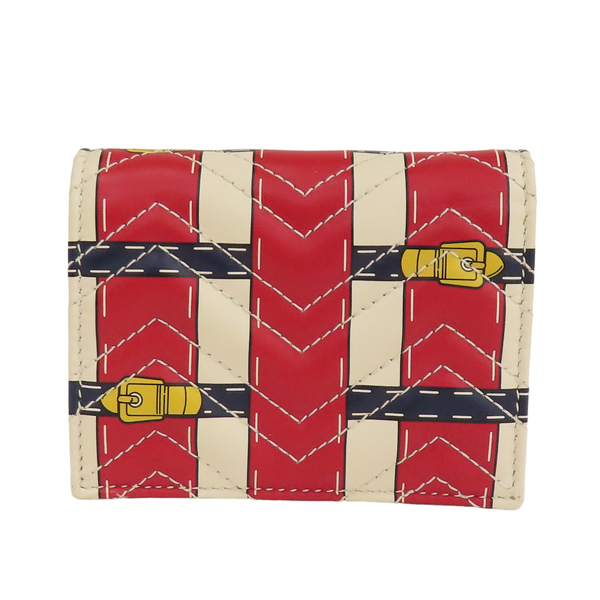 【二手名牌BRAND OFF】GUCCI 古馳 紅白色 牛皮 山形紋 Trompe L'Oeil 扣式短夾 金扣 46482 product thumbnail 2