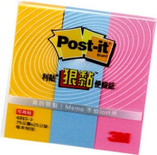 3M Post-it 利貼 狠黏可再貼便條紙-631S 紅黃藍