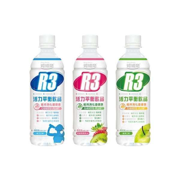 維維樂 R3活力平衡電解水Plus-柚子/蘋果/草莓 (500ml/瓶)【杏一】