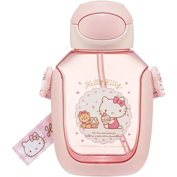 小禮堂 Hello Kitty 兒童彈蓋吸管透明止滑胖胖水壺 530ml (粉杯子蛋糕款) 4973307-621444