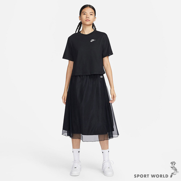 Nike 女裝 短袖上衣 短版 雙層網狀 刺繡 黑【運動世界】FB8353-010 product thumbnail 5