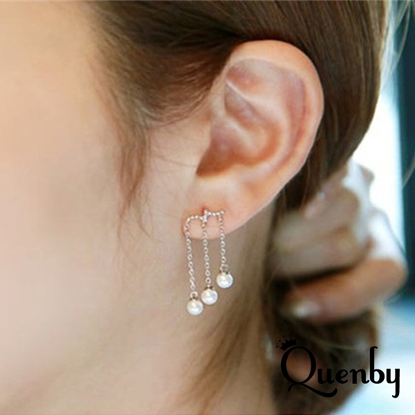 Quenby 送禮 母親節 韓系平價飾品 韓國明星同款珍珠流蘇耳環/耳針