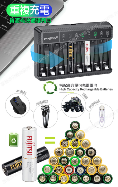 日本富士通Fujitsu 低自放電3號1900mAh充電電池組(3號16入+Dr.b@ttery八槽USB電池充電器+送電池盒*4) product thumbnail 3