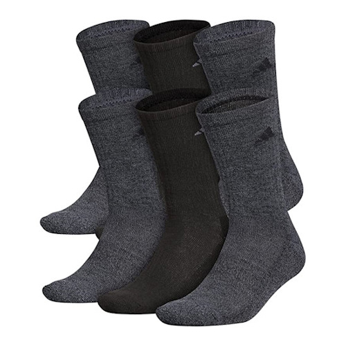 Adidas [美國進口厚襪]男運動中筒襪6双(灰色/黑色)