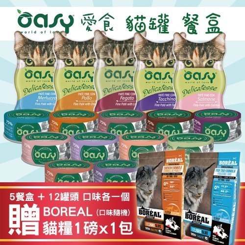 【限量活動組合加碼贈Boreal一磅】OASY《愛食 鮮食貓罐 + 舒芙蕾 貓餐盒》共17罐