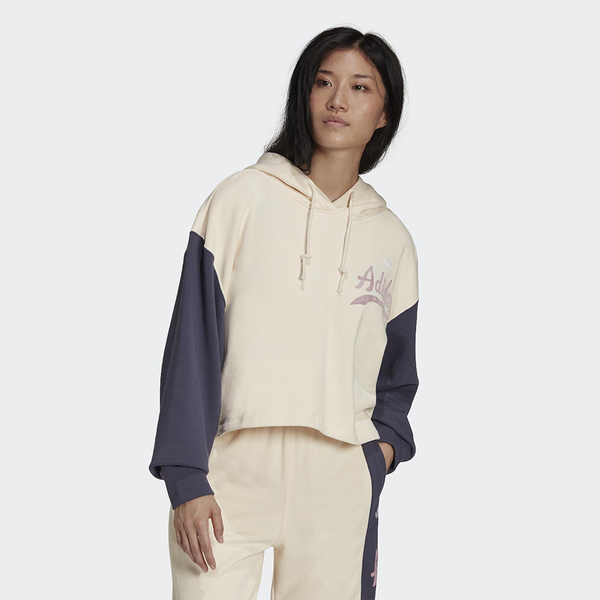 Adidas Originals HOODIE 女裝 長袖 帽T 寬鬆 拚色 棉 米灰【運動世界】HD9782 product thumbnail 3