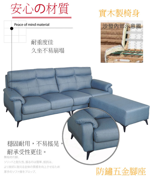 【綠家居】波蒂 時尚藍透氣耐磨皮革獨立筒L型沙發組合(四人座＋椅凳)