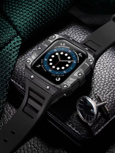 錶帶系列 AZMAX改裝碳纖維適配iwatch蘋果手錶錶帶錶殼apple watch硅膠帶殼