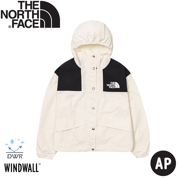 【The North Face 女 寬版連帽風衣外套 AP《沙丘白》】5JXO/登山/防潑水/連帽/防風外套