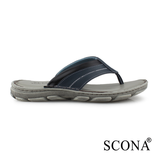 SCONA 蘇格南 全真皮 輕量舒適夾腳涼拖鞋 藍黑色 1757-1 product thumbnail 3
