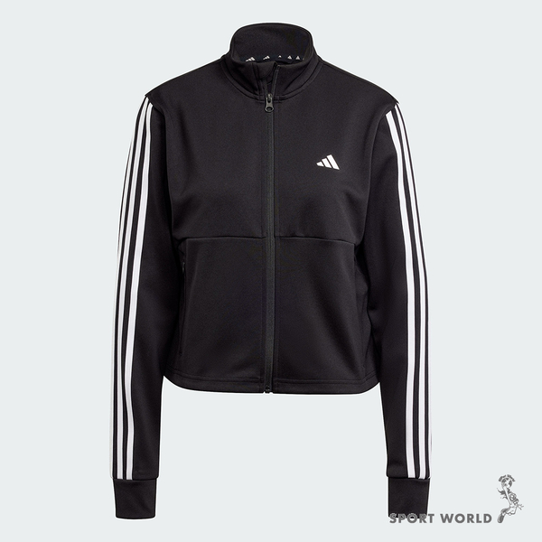 Adidas 女裝 立領外套 排汗 拉鍊口袋 黑【運動世界】HZ5615