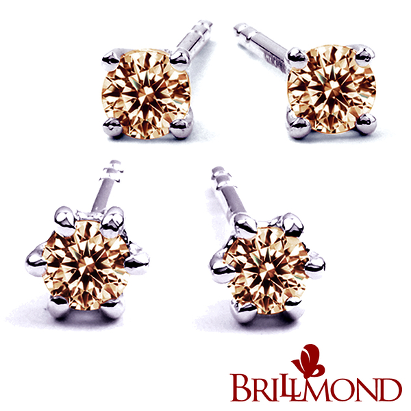 【BRILLMOND JEWELRY】鑽石耳環 20分 香檳彩鑽 925銀台(天然鑽石總重20分 925銀鍍白K金台)