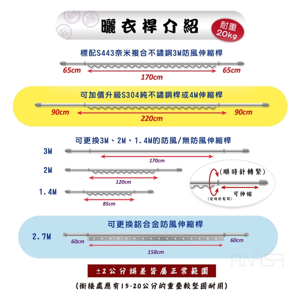 ANASA 安耐曬【手搖式：雙桿LB-32】升級版推拉式手搖 鋁合金升降曬衣架~DIY組裝 product thumbnail 6