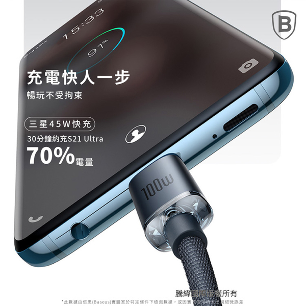 Baseus倍思 晶耀系列 雙Type-C快充數據線100W-1.2米(支援iPHONE15系列充電) product thumbnail 6
