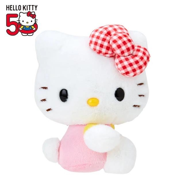 【震撼精品百貨】Hello Kitty 凱蒂貓~日本SANRIO 三麗鷗KITTY50週年變裝系列絨毛玩偶娃娃-格紋緞帶*96028