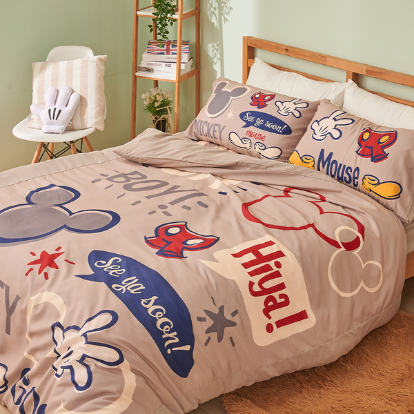 床包被套組 / 雙人【Disney 米奇小標誌】含兩件枕套 高密度磨毛 戀家小舖台灣製