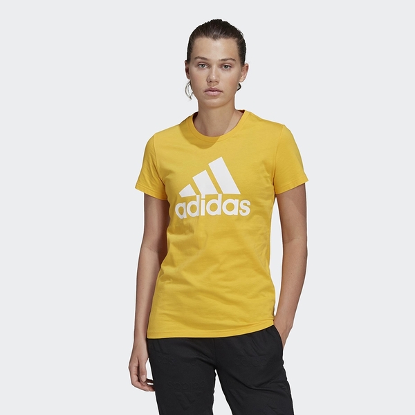 Adidas CORE/NEO LOGO女款黃色運動訓練短袖上衣-NO.FT9684 product thumbnail 3