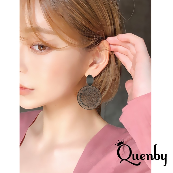 Quenby 送禮 母親節 韓系平價飾品 時尚流行感黑色捕夢網耳環/無耳洞耳夾