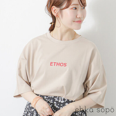 「Summer」ETHOS簡約標語打印圓領落肩短袖T恤 - Sm2