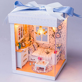 【WT16122110】 手製DIY小屋 禮物盒造型 手工拼裝房屋模型建築 音樂盒 含展示盒-心動