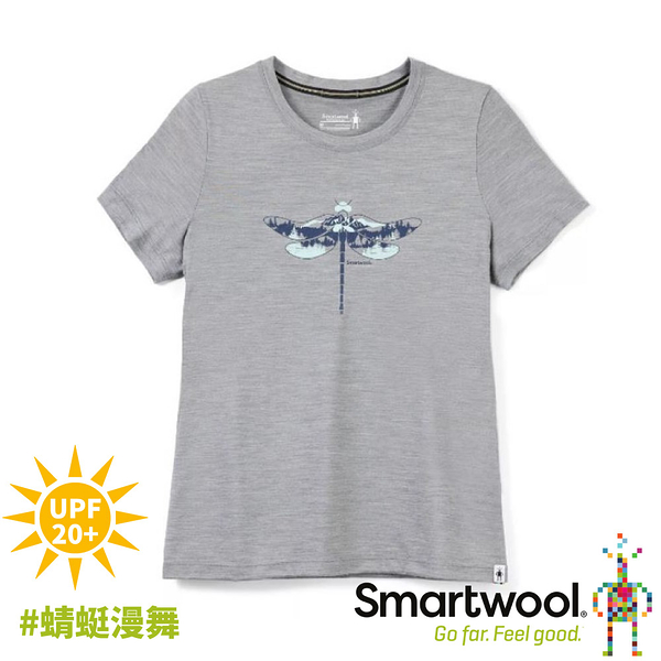 【SmartWool 美國 女 Merino Sport 150塗鴉短袖T恤《蜻蜓漫舞/淺灰》】SW016598/短T