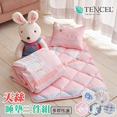 (現貨)天絲材質 專利吸濕排汗夏季涼被睡墊童枕3件組 嬰兒床墊 睡袋【附提袋】－月兔漫遊