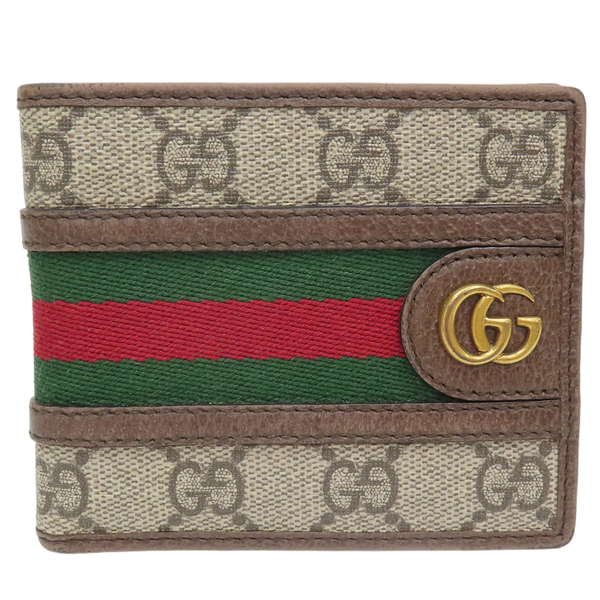 【二手名牌BRAND OFF】GUCCI 古馳 烏木色 PVC塗層帆布 GG Ophdia 雙折 短夾 597609