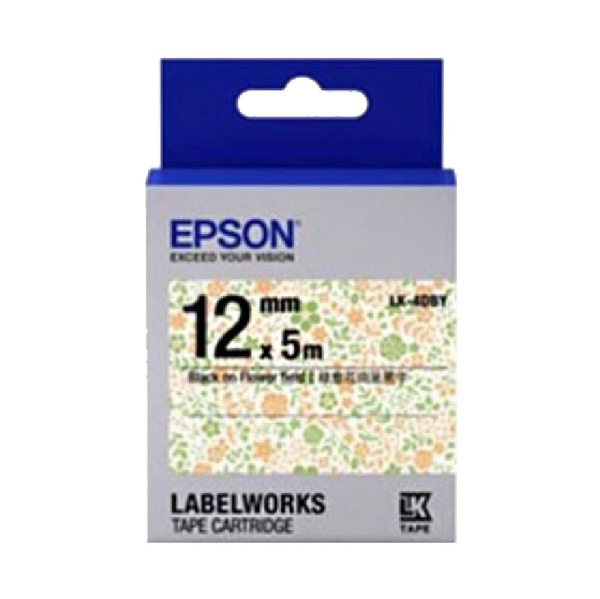 EPSON LK-4DBY Pattern系列綠意花田底黑字原廠標籤帶 12mm product thumbnail 2