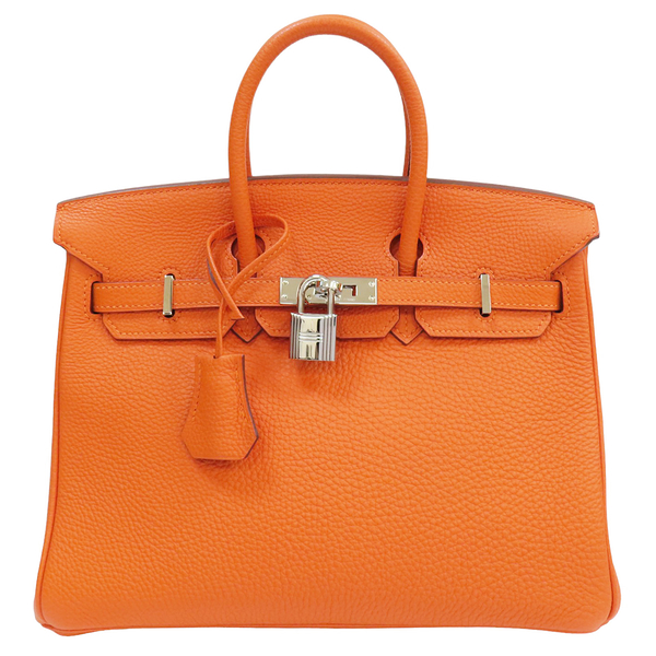 【二手名牌BRAND OFF】HERMES 愛馬仕 橘色 Togo牛皮 Birkin25 柏金包 銀扣 口M刻