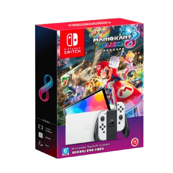 Nintendo Switch 瑪利歐賽車8豪華版 主機同捆組 白 (OLED版) 台灣公司貨【贈鍵帽+收納包】