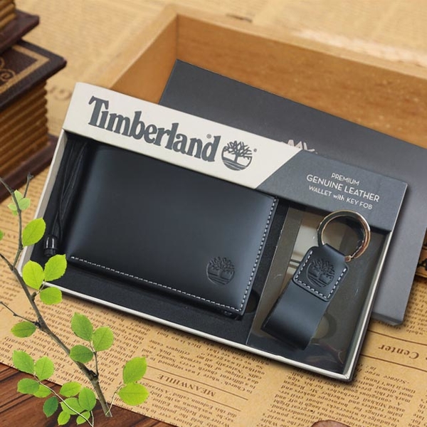 【Timberland】男皮夾 短夾 牛皮夾 零錢袋 多卡夾+鑰匙圈套組 品牌盒裝+原廠提袋／黑色 product thumbnail 8