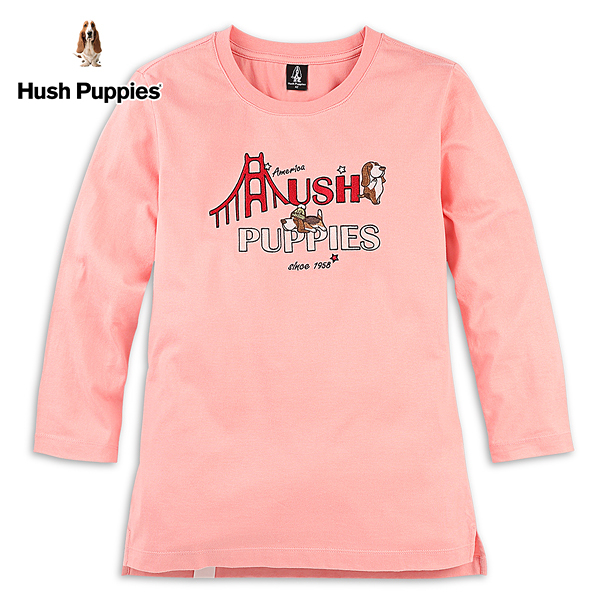 Hush Puppies T恤 女裝趣味文字趴狗七分袖開岔上衣