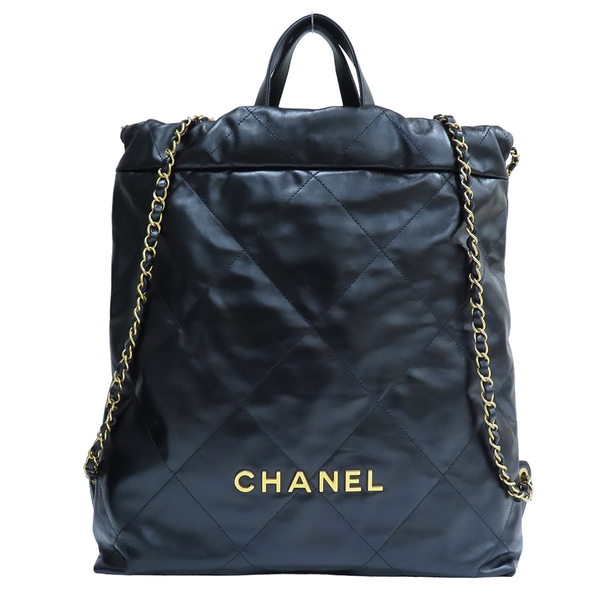 【二手名牌BRAND OFF】CHANEL 香奈兒【再降價】黑色 羊皮 菱格紋 CHANEL 22 後背包 鍊帶