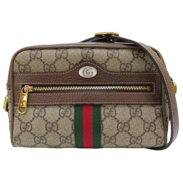 【二手名牌BRAND OFF】GUCCI 古馳 棕色 PVC塗層帆布 Ophidia GG Supreme 單肩包 517350