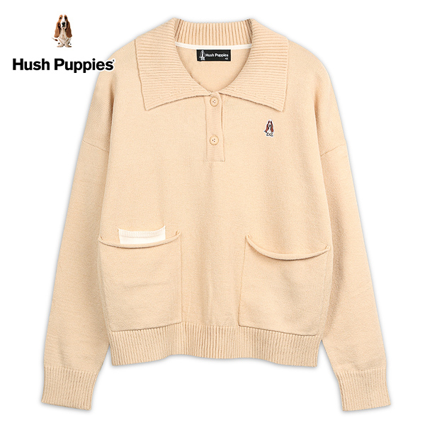 Hush Puppies 毛衣 女裝素色翻領連袖半開襟短版毛衣