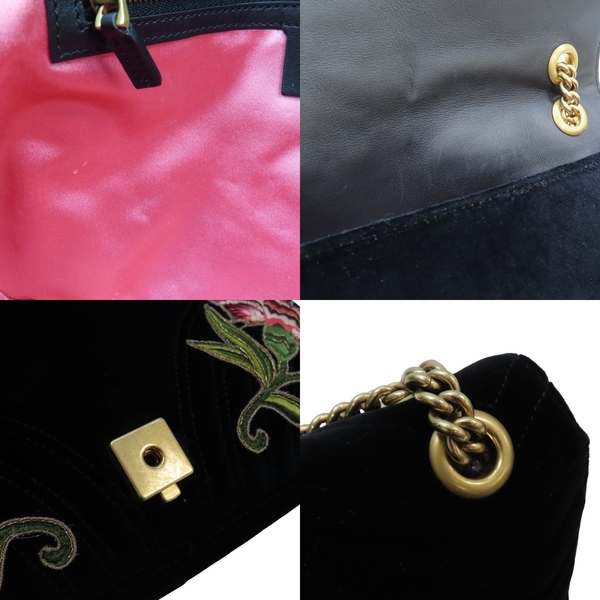 【二手名牌BRAND OFF】GUCCI 古馳 黑色 天鵝絨 GG MARMONT 康乃馨刺繡 斜肩鏈包 金扣 443496 product thumbnail 10