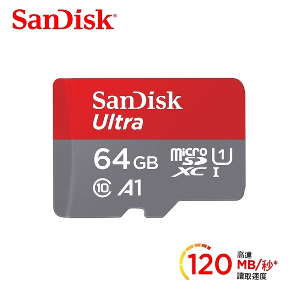 【聖影數位】SanDisk Ultra microSDXC 64GB 記憶卡(無轉卡) TF 120MB/s Class10 U1 A1【公司貨 10年保】SDSQUA4