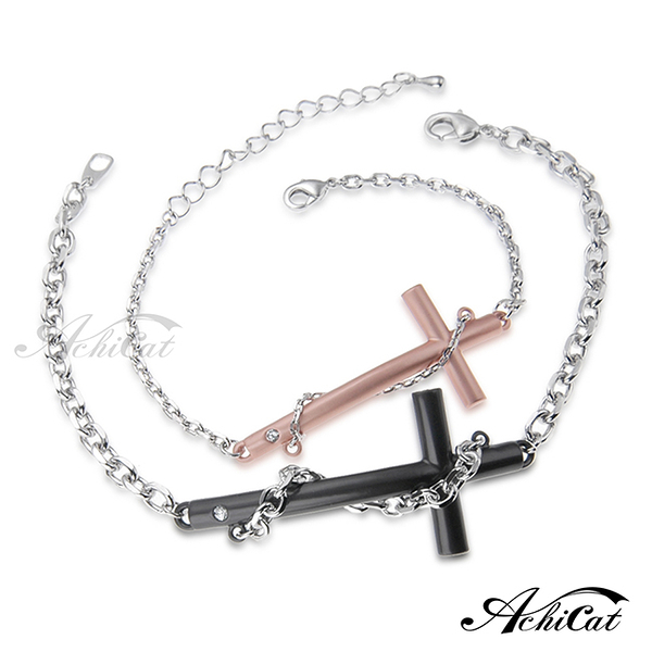 AchiCat十字架情侶手鍊 正白K男女情人手鍊 浪漫枷鎖 單個價格 B096