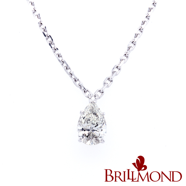 【BRILLMOND JEWELRY】水滴鑽 GIA 1克拉 PT950鉑金 經典套鍊(GIA I/I2 PT950鉑金台+鍊)