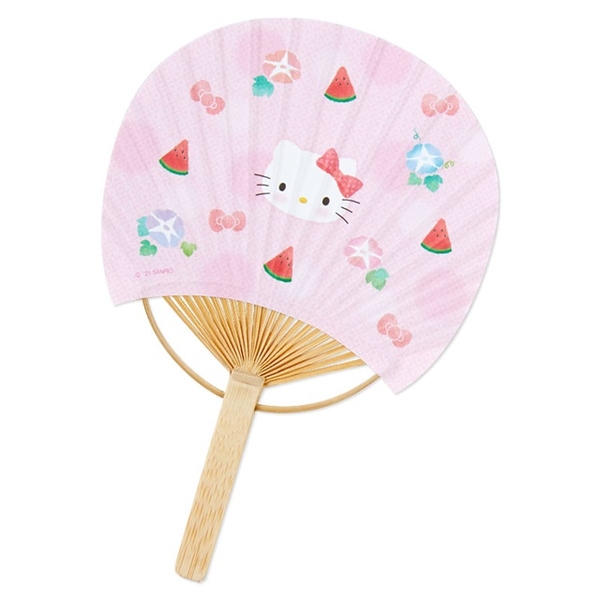 小禮堂 Hello Kitty 圓形竹扇卡片 (粉西瓜款) 4550337-176009 product thumbnail 4