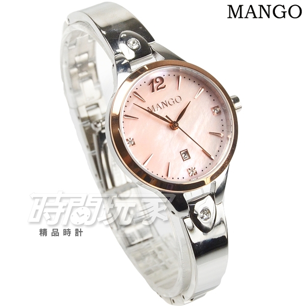 MANGO 絢爛瑰寶DAY BY DAY不鏽鋼腕錶 女錶 防水手錶 粉色珍珠螺貝面 不銹鋼 玫瑰金框 MA6723L-11