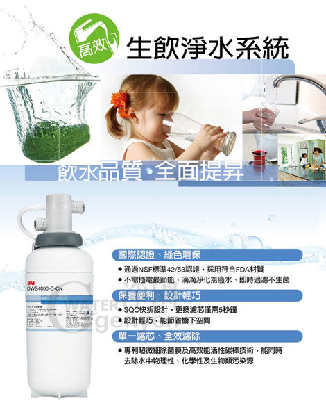 [淨園] 3M DWS4000 生飲淨水系統替換濾心HF40 (過濾孔徑0.2微米)(除菌、除鉛、可生飲)